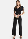 V-Neckv Overlay Gathered Sleeves Jumpsuit