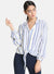 Flared Sleeves Striped Neck Tie Up Top