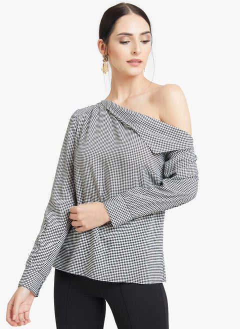 Checkered One Shoulder Top