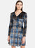 Blue Multi Checks Print Vellour A Line Dress