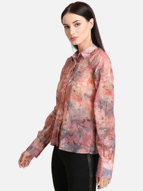 Floral Printed Shirt With Raglan Sleeves