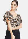 Animal Print Crop Top With Waist Tie-Up