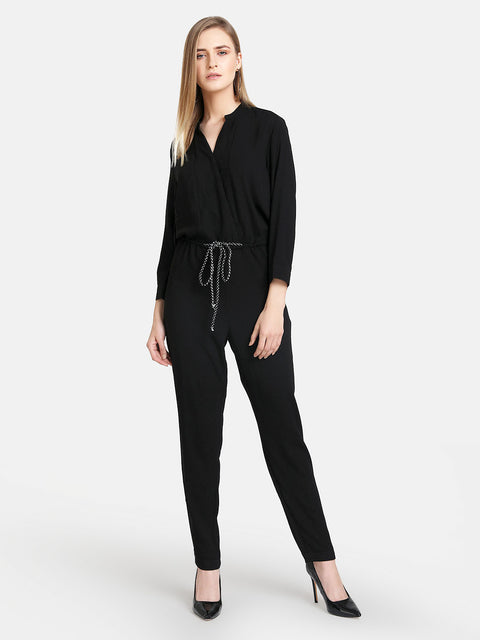 V-Neck Jumpsuit With Waist Tie-Up