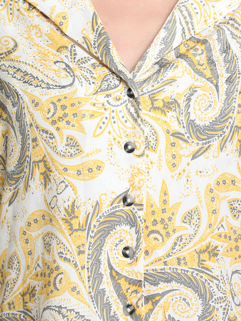 Paisley Print Jacquard Shirt With Bell Sleeves