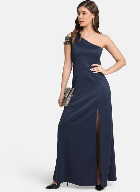 One-Shoulder Maxi Dress With Embellished Straps