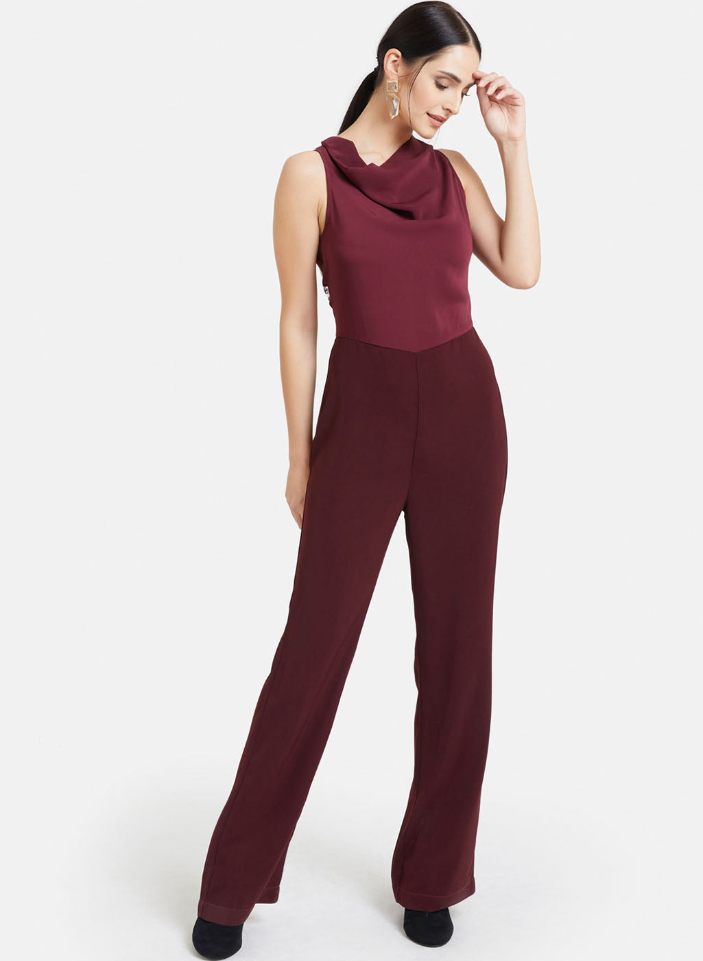Buy Cowl Neck Jumpsuit With Lace At Back 120519PORRXS - KAZO
