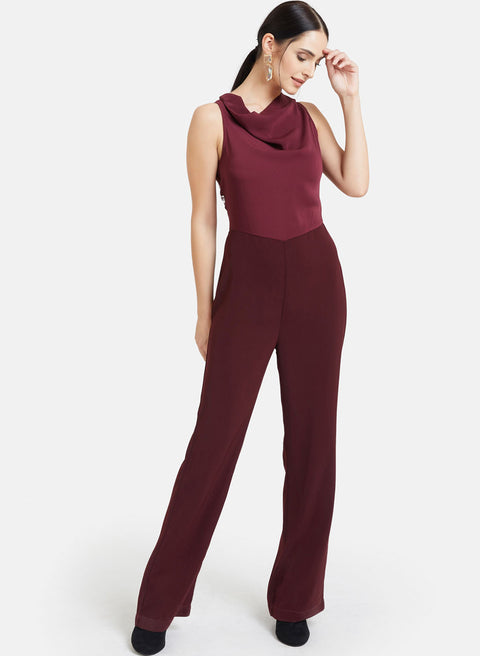 Cowl Neck Jumpsuit With Lace At Back