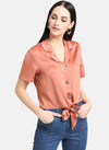 Tie-Knot Satin Crop Shirt