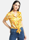 Tie-Knot Satin Crop Shirt