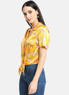 Tie-Knot Satin Crop Shirt