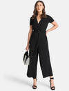 Front Overlap Detail Jumpsuit With Belt At Waist