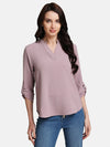 V-Neck Top With Turn-Up Sleeves