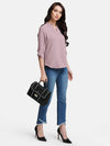 V-Neck Top With Turn-Up Sleeves