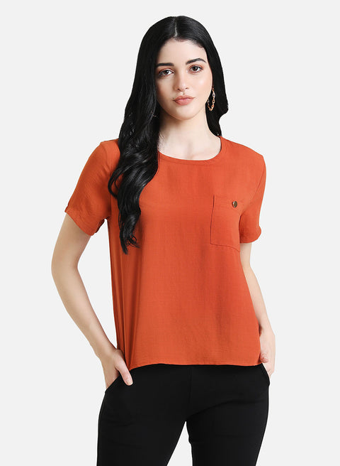 Boxy Top With Button Detail On Pocket