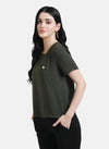 Boxy Top With Button Detail On Pocket