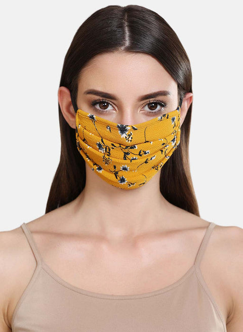 Floral Printed 2 Layer Face Mask With Front Pleats