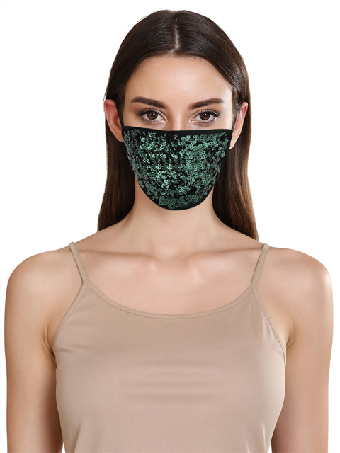 Green Sequin Face Mask