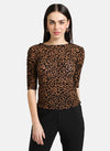 Animal Print Top With Ruched Sleeves