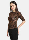 Animal Print Top With Ruched Sleeves