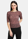 Animal Print Top With Ruched Sleeves