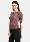 Animal Print Top With Ruched Sleeves