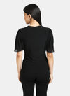 Pleated Sleeve Top With Embellished Neckline