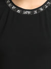 Pleated Sleeve Top With Embellished Neckline