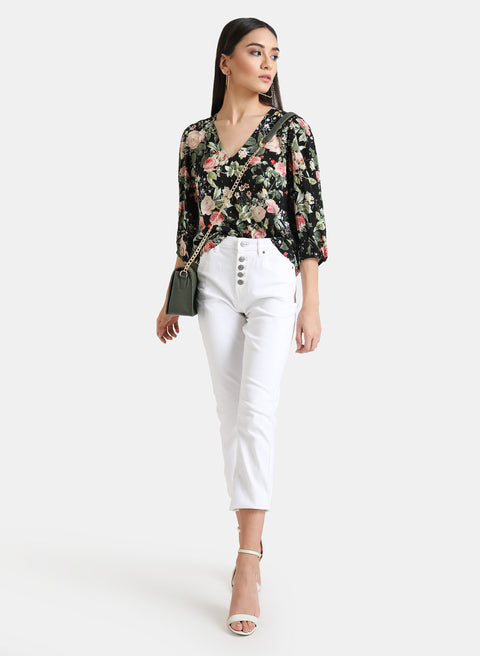 Floral Printed Top With Puff Sleeves