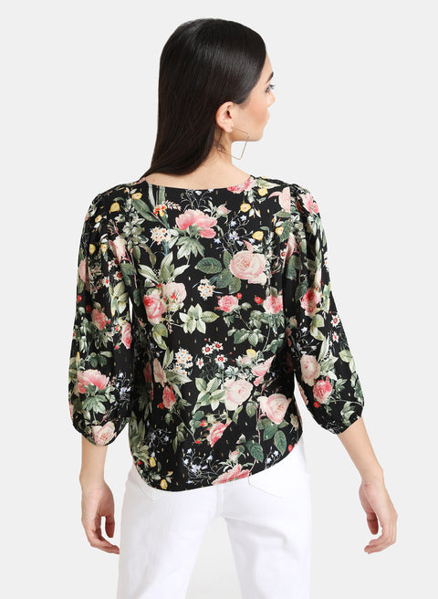 Floral Printed Top With Puff Sleeves