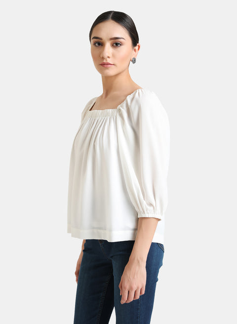 Elasticated Neck Puff Sleeves Top