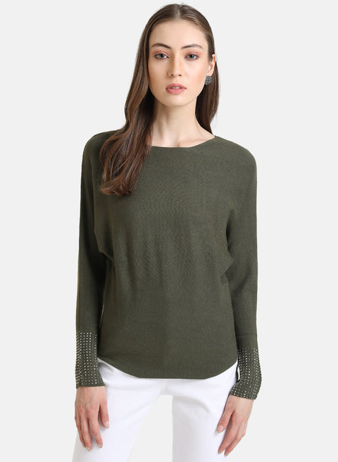 Batwing Pullover With Studs At Cuff