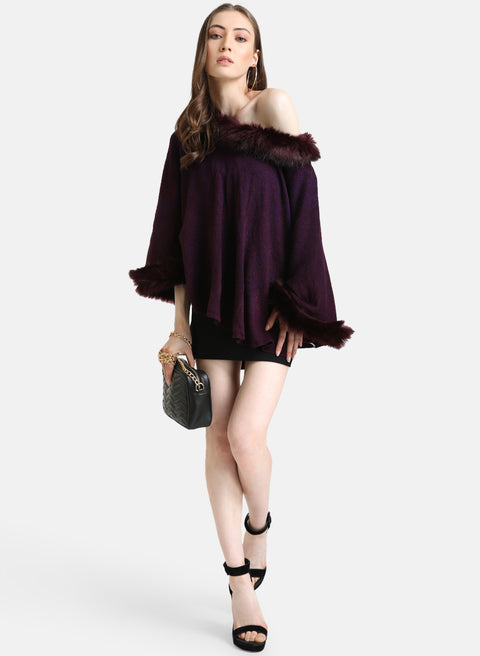 Fur Detailed Knitted Cape