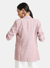 Ruched Sleeves Checked Blazer