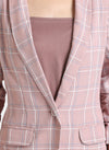 Ruched Sleeves Checked Blazer