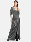 Lurex Knit Wrap Maxi Dress With Ruching Detail