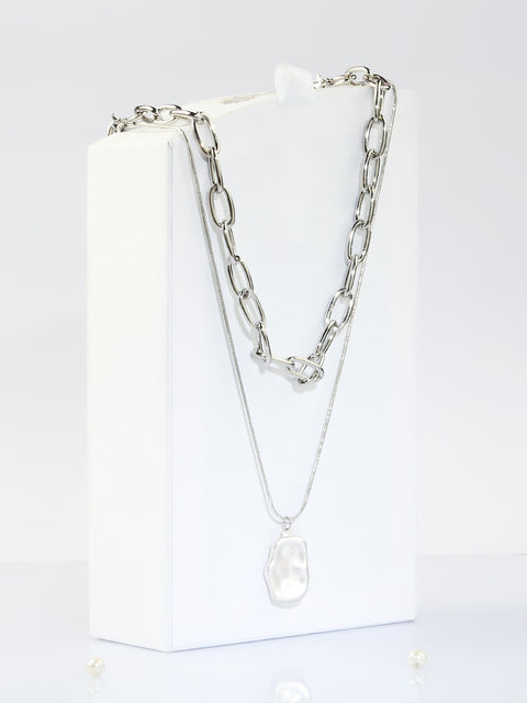 2 Pc Silver Chain Necklace