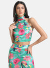 Halter Neck Floral Printed Satin Top