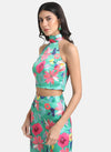 Halter Neck Floral Printed Satin Top