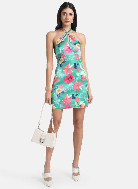 Floral Printed Front Knot Mini Dress