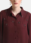 Kazo Maroon Stone Embellished Shirt