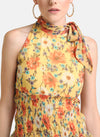 Printed Smoked Tie Knot Detail Top