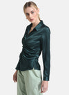 Kazo Green Shirt With Ruching At Placket