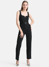 Kazo Black Buckle Detailed Asymettric Layered Jumpsuit