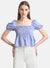 Square Neck Crop Top With Puff Sleeves & Smocking Detail