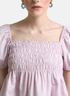 Square Neck Crop Top With Puff Sleeves & Smocking Detail