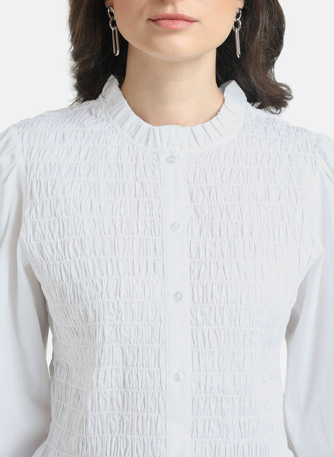 Smocked Top With Puff Sleeves And Ruffle Detail