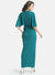 Kazo Green Stretchable Maxi Dress With Drop Shoulder & Embellished Waist