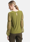 Kazo Green Embellished Top With Mesh Puff Sleeves