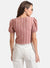 Kazo Pink Textured Knit Puff Sleeves Top