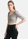 Foil Printed Crop Top With Sweetheart Neckline